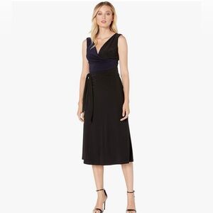 Ralph Lauren Dress Dorena Black Navy 12 Faux Wrap‎ Stretch Colorblock NEW